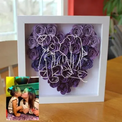 Custom Heart Line Art Flower Shadow Box Mother's Day Gift 