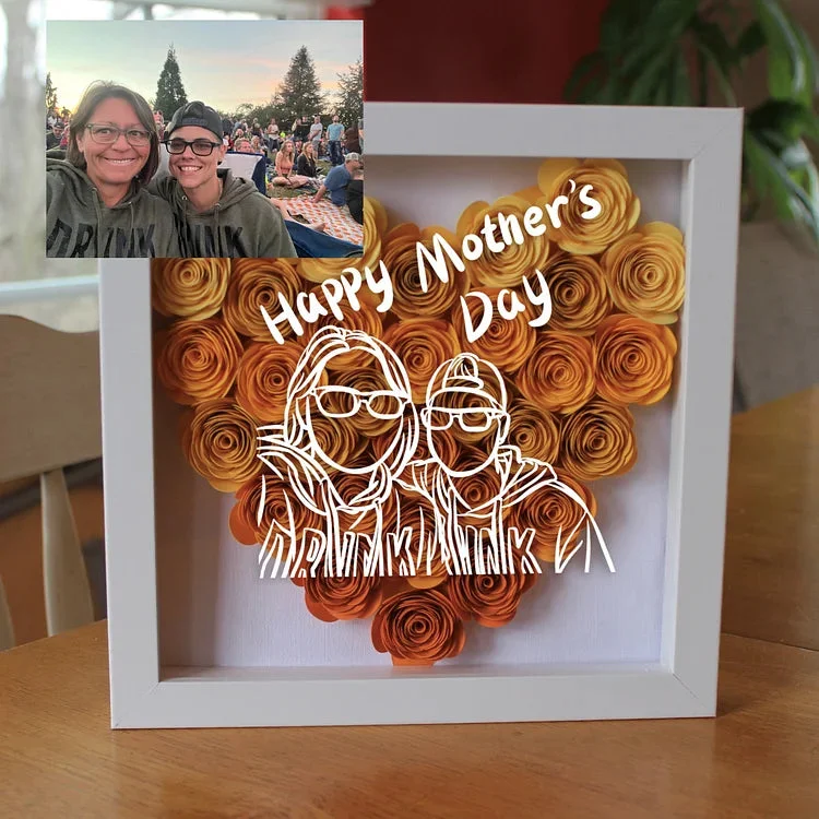 Custom Heart Line Art Flower Shadow Box Mother's Day Gift 