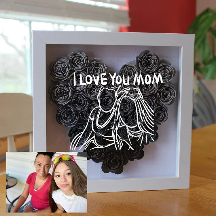 Custom Heart Line Art Flower Shadow Box Mother's Day Gift 