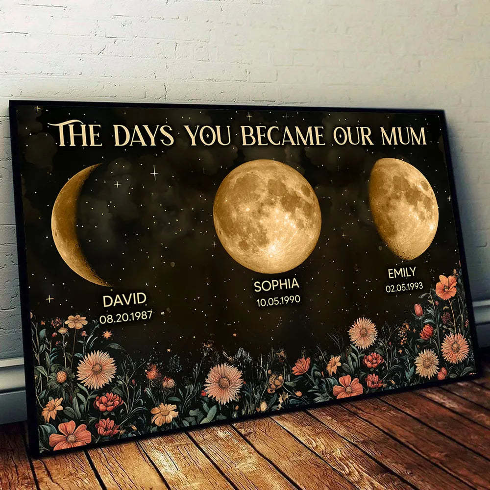 Custom Birth Moon Phase Personalized Poster Vintage Flowers, Heartfelt 2025 Mother's Day Gift