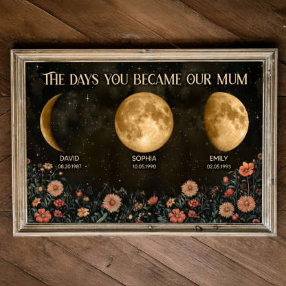 Custom Birth Moon Phase Personalized Poster Vintage Flowers, Heartfelt 2025 Mother's Day Gift