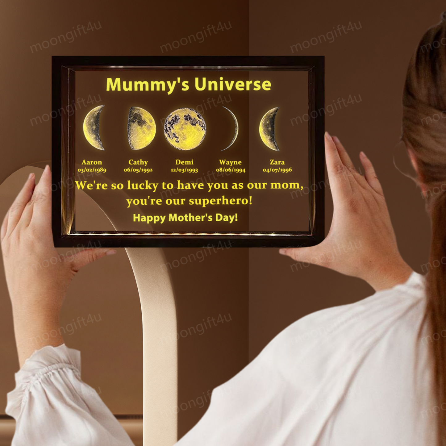 Led light frame with text and date - mum's universe