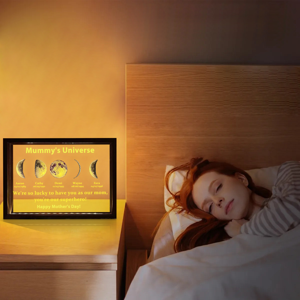 Led light frame with text and date - mum's universe