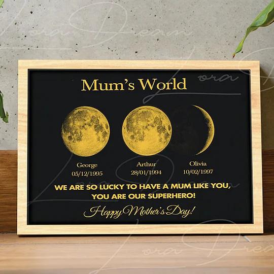 Mum's Universe - Personalized Moon Phases Frame With Text & Date - Gift for Mum, Mother's Day Gift