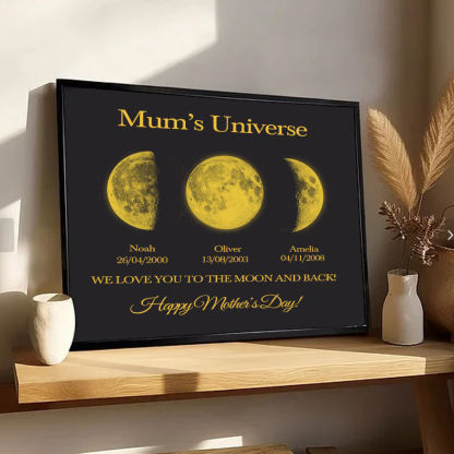 Mum's Universe - Personalized Moon Phases Frame With Text & Date - Gift for Mum, Mother's Day Gift