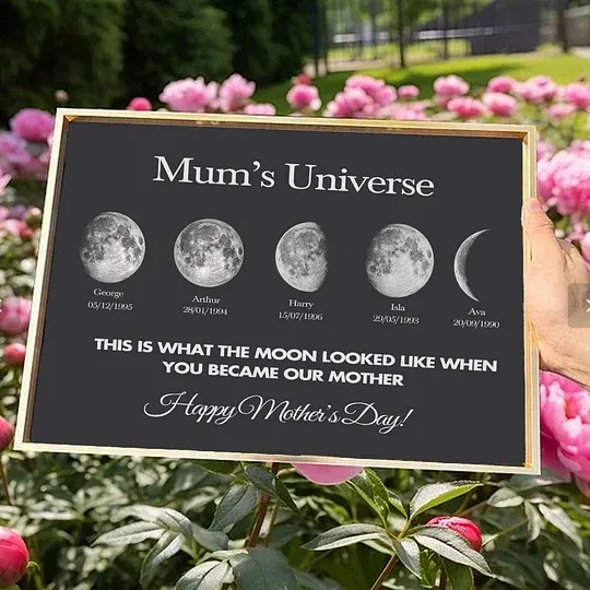 Mum's Universe - Personalized Moon Phases Frame With Text & Date - Gift for Mum, Mother's Day Gift