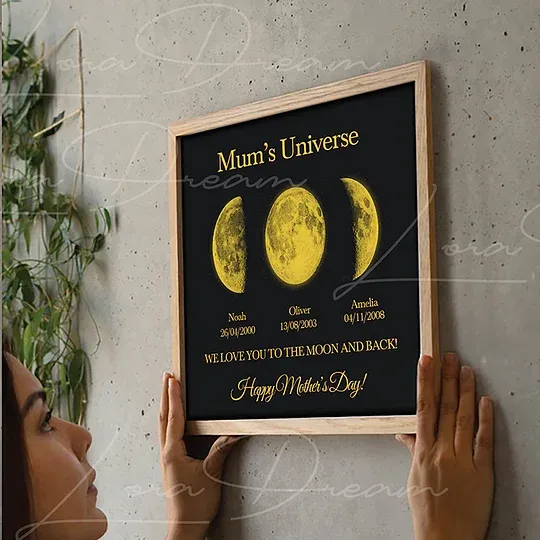 Mum's Universe - Personalized Moon Phases Frame With Text & Date - Gift for Mum, Mother's Day Gift
