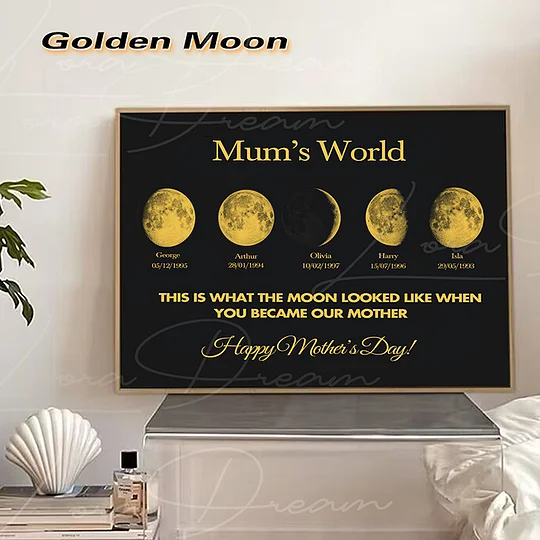 Mum's Universe - Personalized Moon Phases Frame With Text & Date - Gift for Mum, Mother's Day Gift