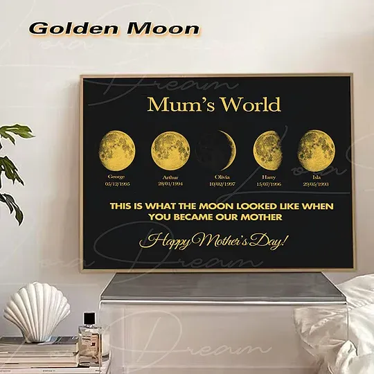 Mum's Universe - Personalized Moon Phases Frame With Text & Date - Gift for Mum, Mother's Day Gift