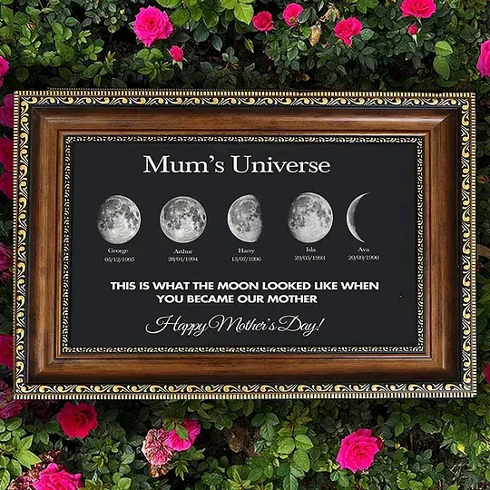 Mum's Universe - Personalized Moon Phases Frame With Text & Date - Gift for Mum, Mother's Day Gift