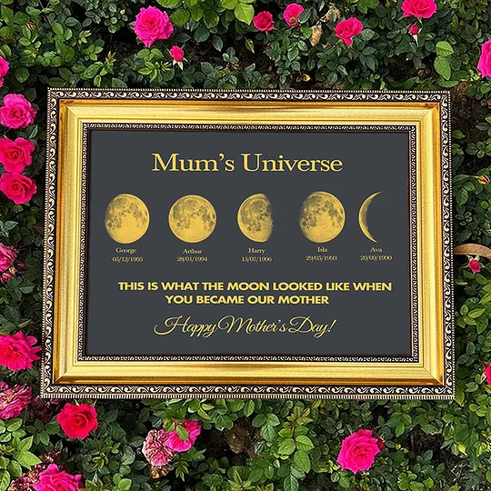 Mum's Universe - Personalized Moon Phases Frame With Text & Date - Gift for Mum, Mother's Day Gift