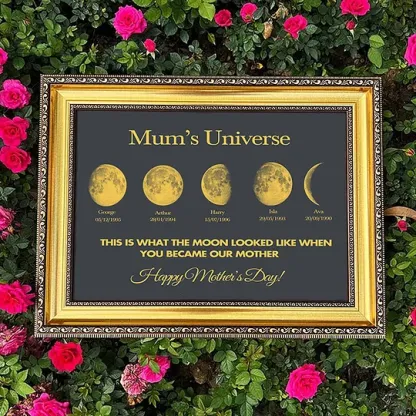 Mum's Universe - Personalized Moon Phases Frame With Text & Date - Gift for Mum, Mother's Day Gift