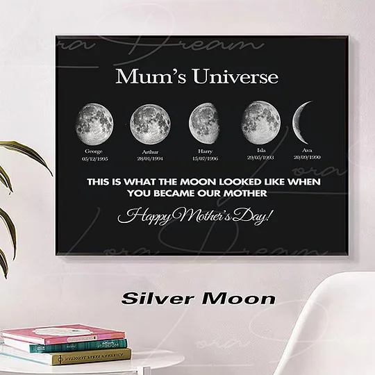 Mum's Universe - Personalized Moon Phases Frame With Text & Date - Gift for Mum, Mother's Day Gift