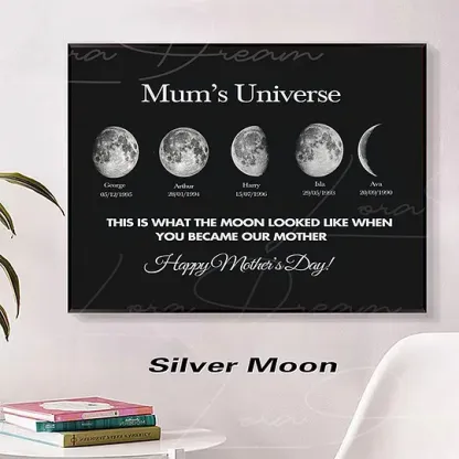 Mum's Universe - Personalized Moon Phases Frame With Text & Date - Gift for Mum, Mother's Day Gift