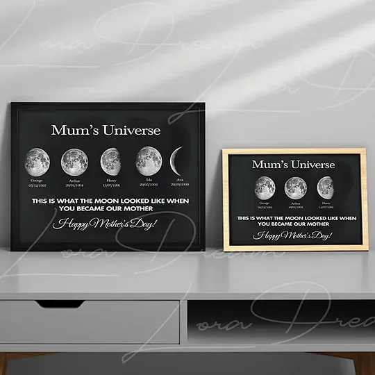 Mum's Universe - Personalized Moon Phases Frame With Text & Date - Gift for Mum, Mother's Day Gift