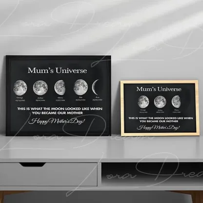 Mum's Universe - Personalized Moon Phases Frame With Text & Date - Gift for Mum, Mother's Day Gift