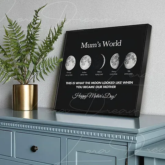Mum's Universe - Personalized Moon Phases Frame With Text & Date - Gift for Mum, Mother's Day Gift