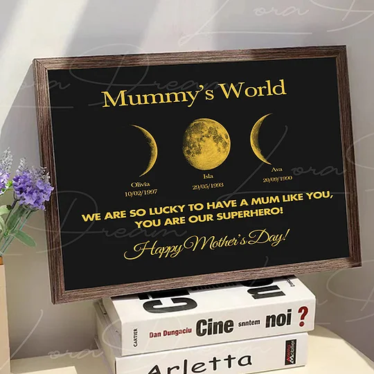 Mum's Universe - Personalized Moon Phases Frame With Text & Date - Gift for Mum, Mother's Day Gift