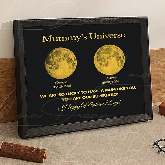 Mum's Universe - Personalized Moon Phases Frame With Text & Date - Gift for Mum, Mother's Day Gift