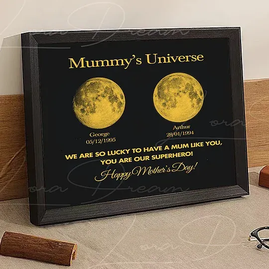 Mum's Universe - Personalized Moon Phases Frame With Text & Date - Gift for Mum, Mother's Day Gift