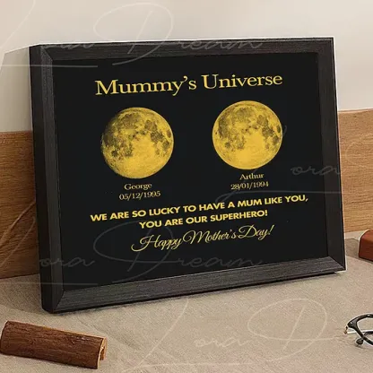 Mum's Universe - Personalized Moon Phases Frame With Text & Date - Gift for Mum, Mother's Day Gift