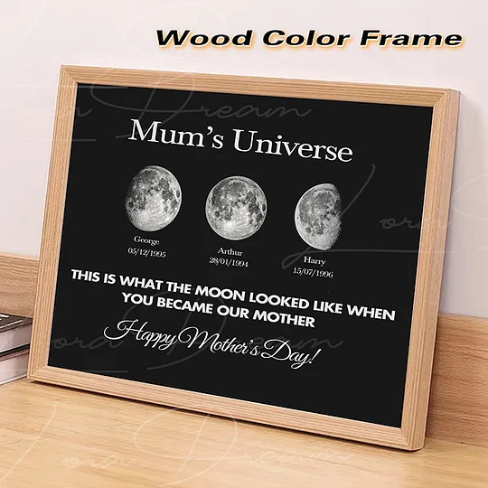 Mum's Universe - Personalized Moon Phases Frame With Text & Date - Gift for Mum, Mother's Day Gift