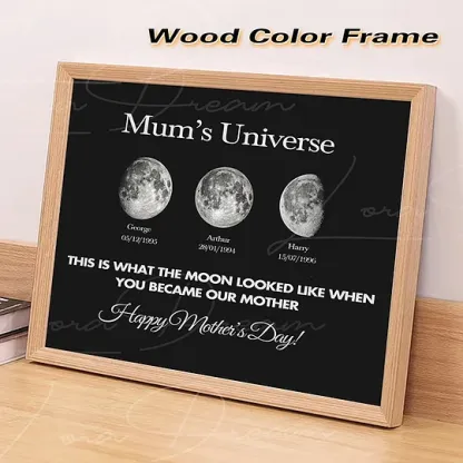 Mum's Universe - Personalized Moon Phases Frame With Text & Date - Gift for Mum, Mother's Day Gift