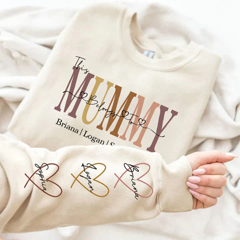 Personalized This Belongs to mum-Wear Heart On Sleeve Mama Sweatshirt with Kid Names on Sleeves-Mother's Day Sale!-Creatgifts