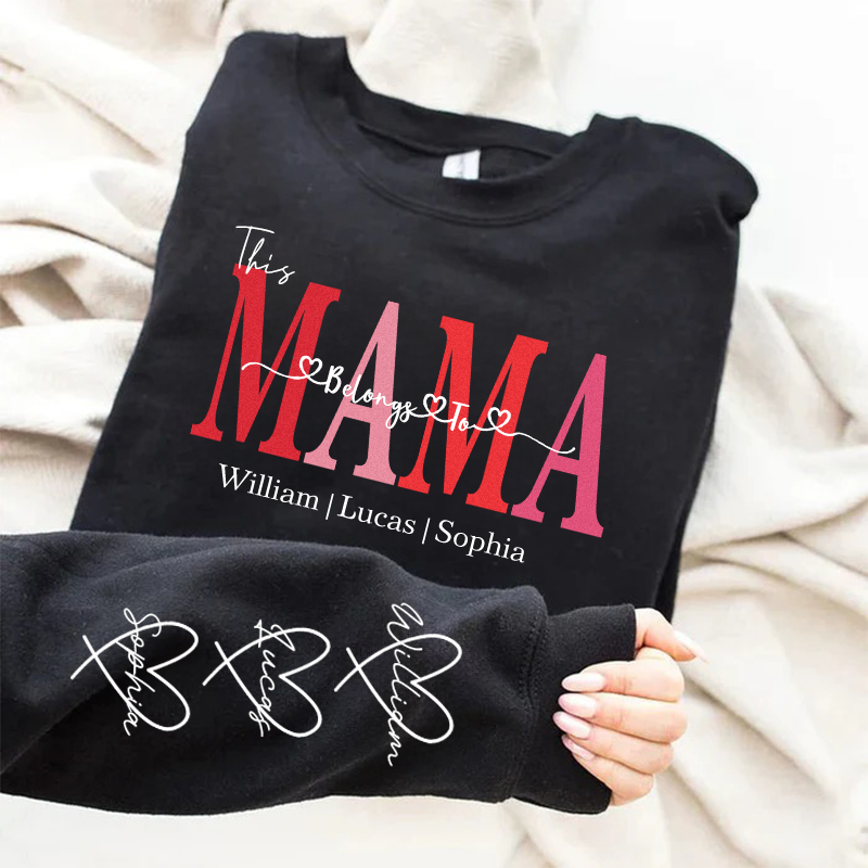 Personalized This Belongs to mum-Wear Heart On Sleeve Mama Sweatshirt with Kid Names on Sleeves-Mother's Day Sale!-Creatgifts
