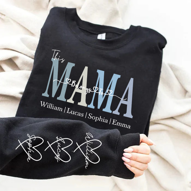 Personalized This Belongs to mum-Wear Heart On Sleeve Mama Sweatshirt with Kid Names on Sleeves-Mother's Day Sale!-Creatgifts