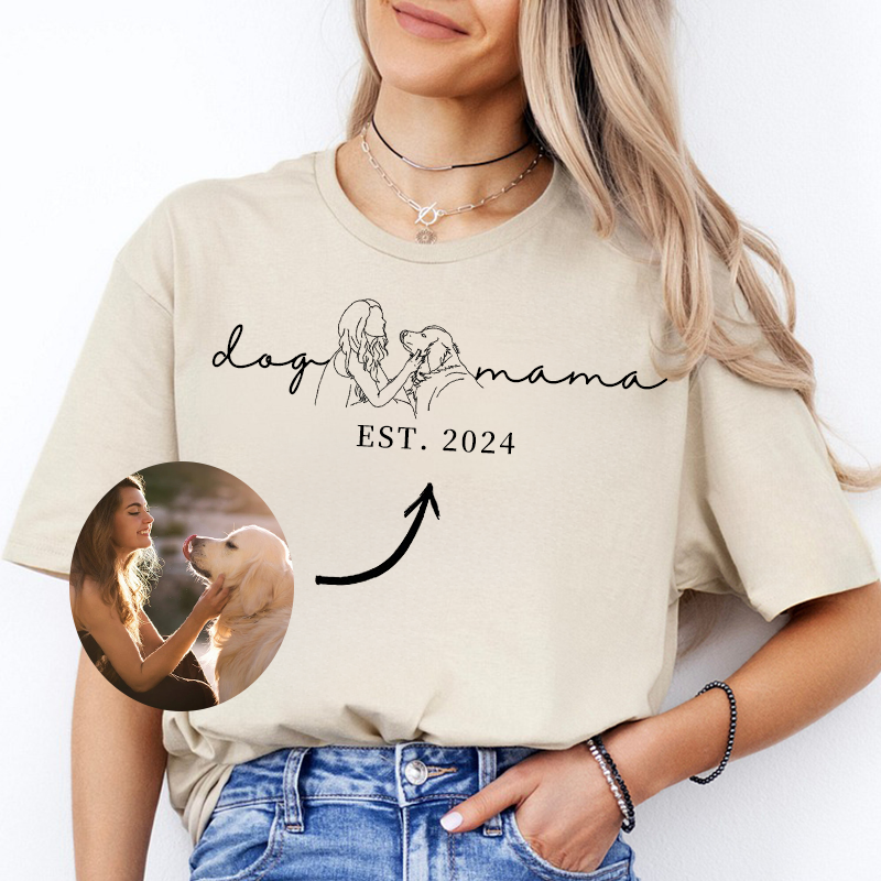 Dog/Cat Mama/Dad EST-Custom Photo T-shirt, Crewneck, Hoodie With Pets Names On Sleeve