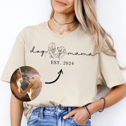 Dog/Cat Mama/Dad EST-Custom Photo T-shirt, Crewneck, Hoodie With Pets Names On Sleeve