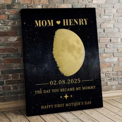 Personalized The Day You Became My Mom Moon Phase Wall Art Gift For Mom
