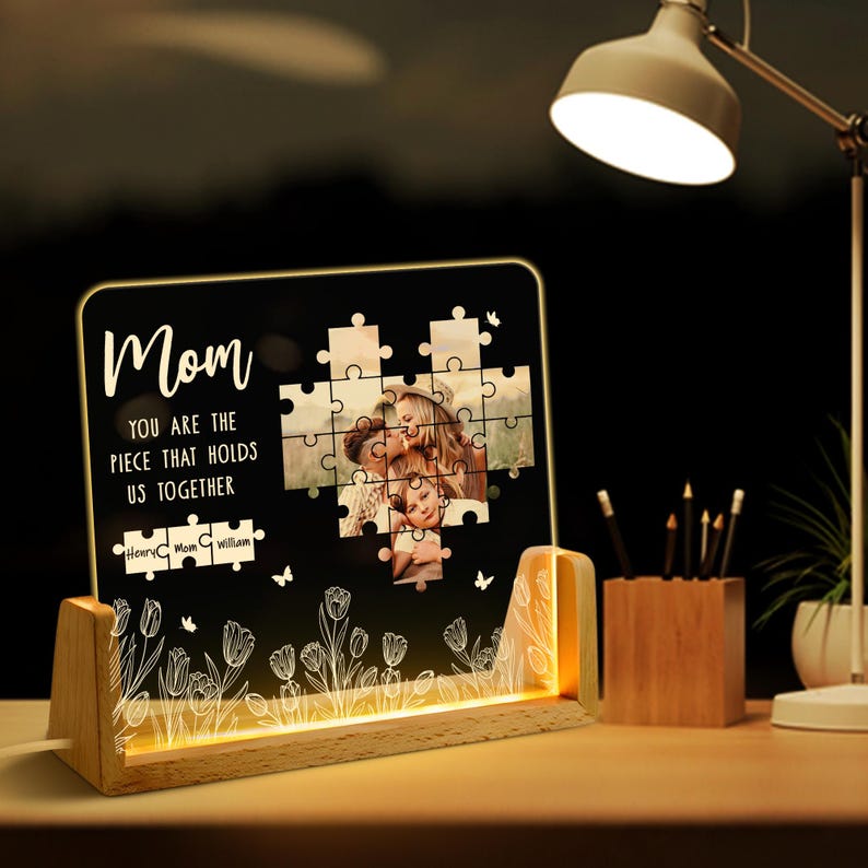 Custom Personalized Photo Piece Night Light Plaque, Mother's Day Gifts