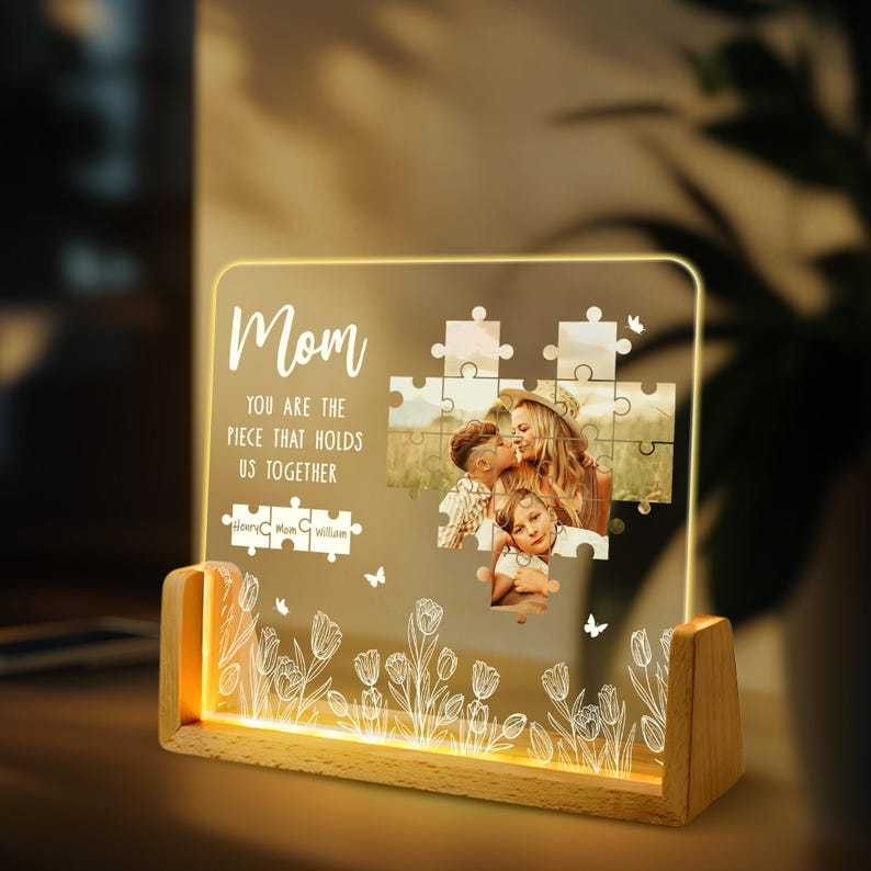 Custom Personalized Photo Piece Night Light Plaque, Mother's Day Gifts