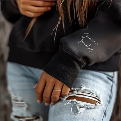 Custom Embroidered Heart on Sleeve Sweatshirt Hoodie, Personalised Gifts, Name Gift, Mother's Day, Gifts for Mum, Couple, Unisex, For Her-Creatgifts