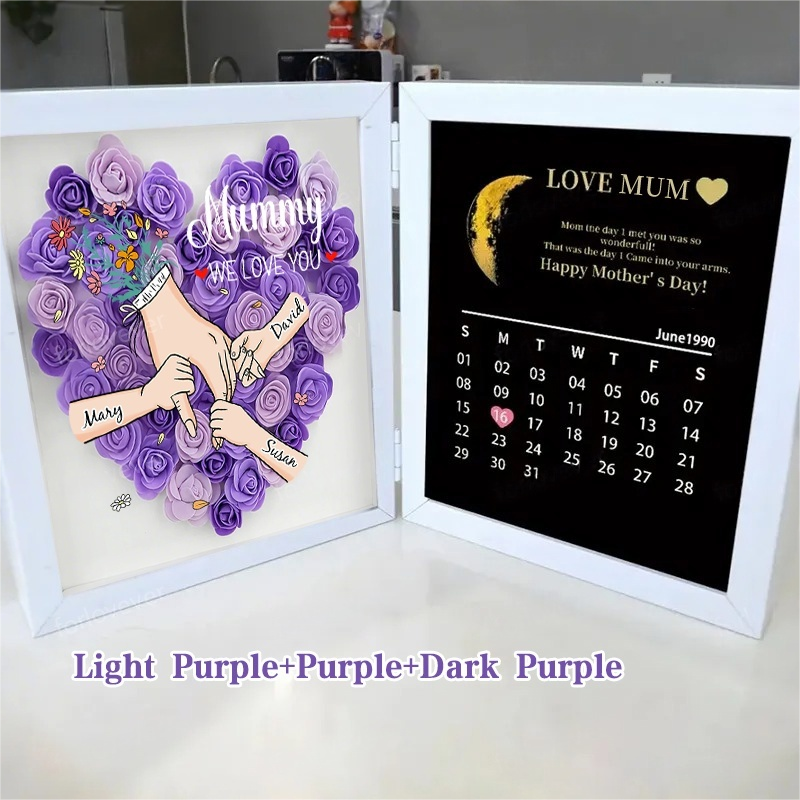 Mom We Love You With REAL MOON PHASE Anniversary Calendar - Personalized Mom & Grandma Flower Shadow Box with Names-Creatgifts
