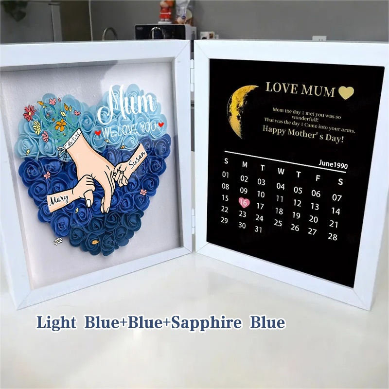 Mom We Love You With REAL MOON PHASE Anniversary Calendar - Personalized Mom & Grandma Flower Shadow Box with Names-Creatgifts