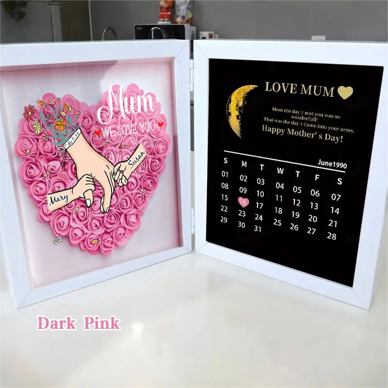 Mom We Love You With REAL MOON PHASE Anniversary Calendar - Personalized Mom & Grandma Flower Shadow Box with Names-Creatgifts