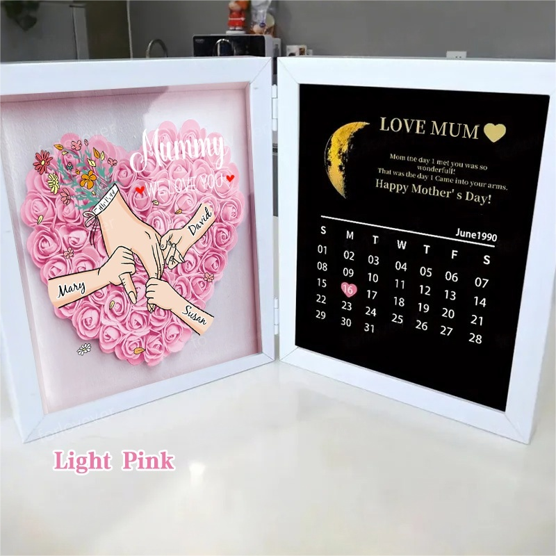 Mom We Love You With REAL MOON PHASE Anniversary Calendar - Personalized Mom & Grandma Flower Shadow Box with Names-Creatgifts
