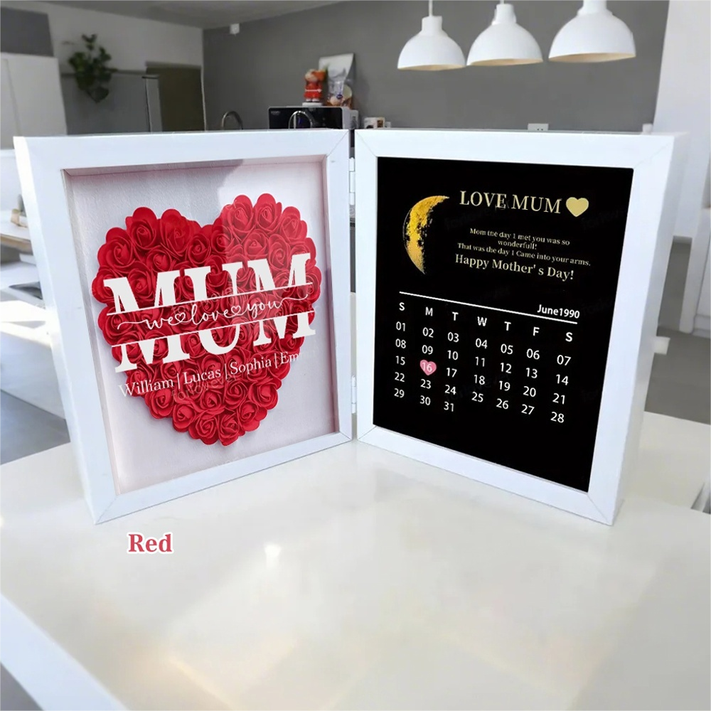  Mom We Love You With REAL MOON PHASE Anniversary Calendar - Personalized Flower Shadow Box-Creatgifts