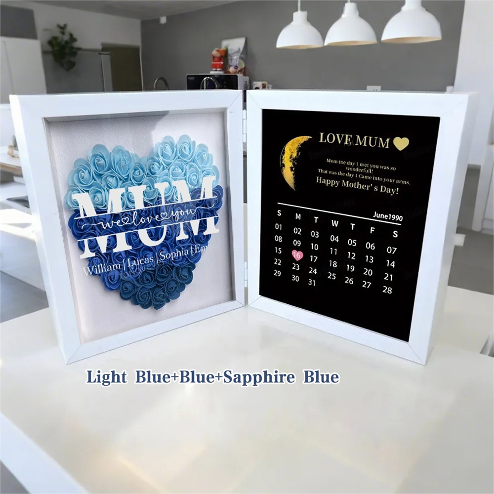  Mom We Love You With REAL MOON PHASE Anniversary Calendar - Personalized Flower Shadow Box-Creatgifts