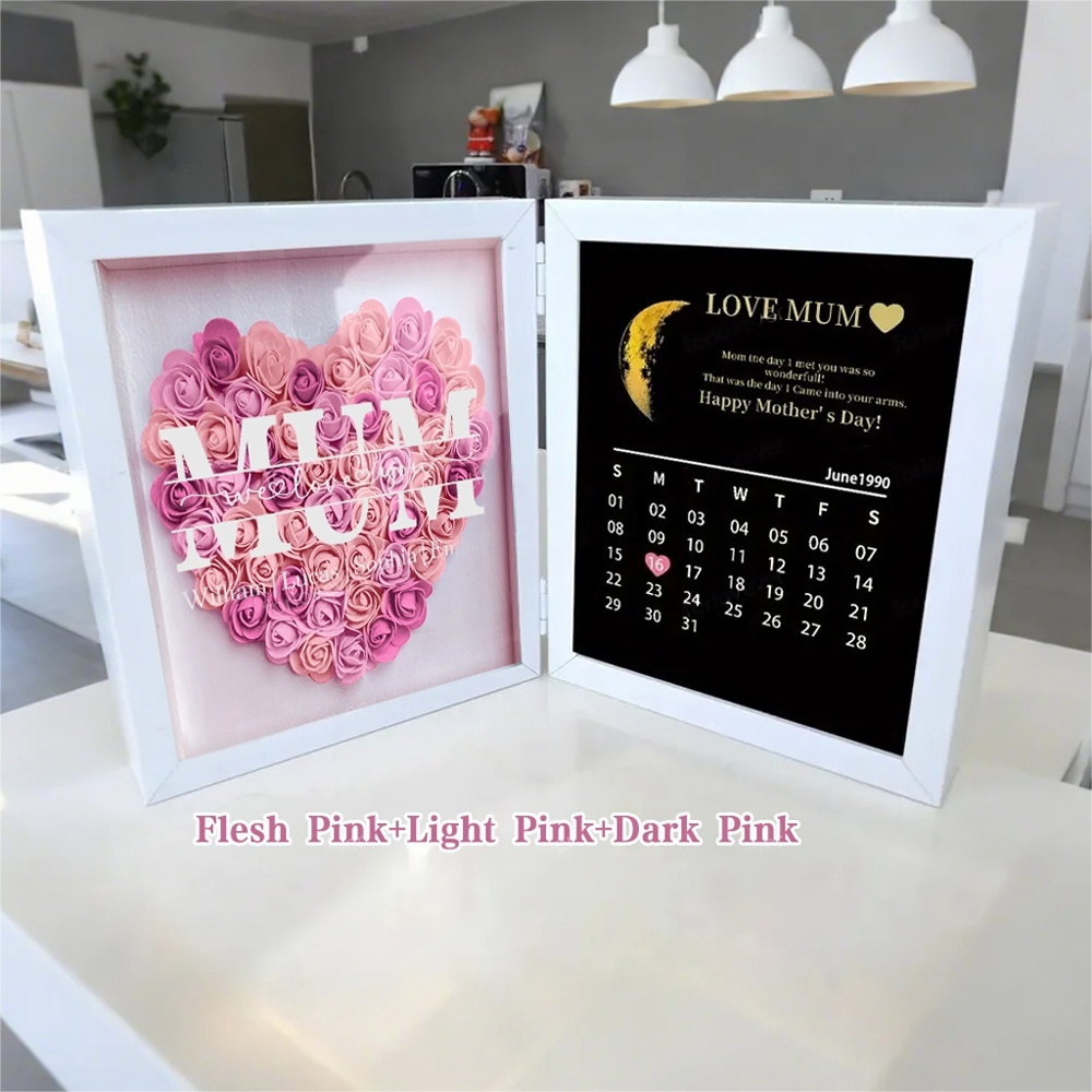  Mom We Love You With REAL MOON PHASE Anniversary Calendar - Personalized Flower Shadow Box-Creatgifts