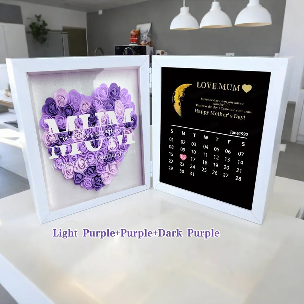  Mom We Love You With REAL MOON PHASE Anniversary Calendar - Personalized Flower Shadow Box-Creatgifts