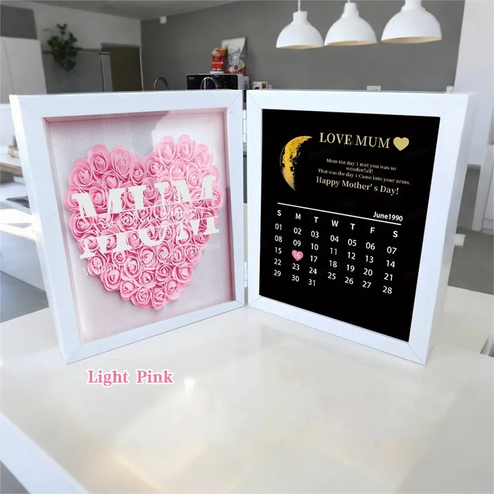  Mom We Love You With REAL MOON PHASE Anniversary Calendar - Personalized Flower Shadow Box-Creatgifts