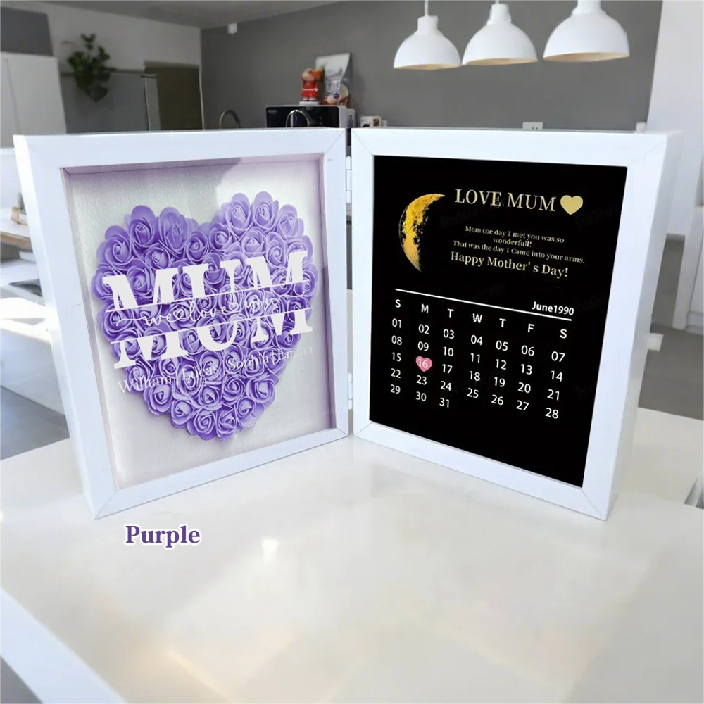  Mom We Love You With REAL MOON PHASE Anniversary Calendar - Personalized Flower Shadow Box-Creatgifts