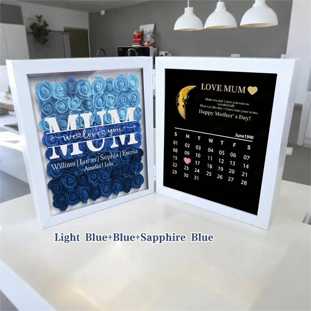  Mom We Love You With REAL MOON PHASE Anniversary Calendar - Personalized Flower Shadow Box-Creatgifts