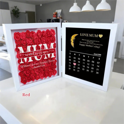  Mom We Love You With REAL MOON PHASE Anniversary Calendar - Personalized Flower Shadow Box-Creatgifts