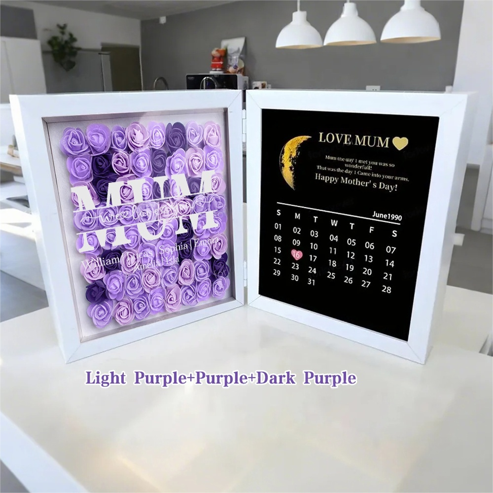  Mom We Love You With REAL MOON PHASE Anniversary Calendar - Personalized Flower Shadow Box-Creatgifts
