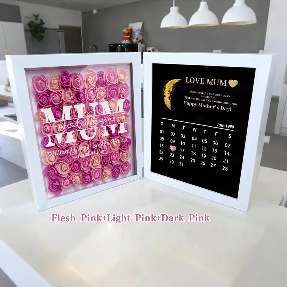  Mom We Love You With REAL MOON PHASE Anniversary Calendar - Personalized Flower Shadow Box-Creatgifts